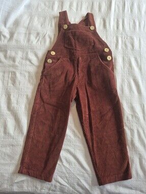 Papo d'Anjo boys size 4 brick red terra cotta corduroy overalls 4 pockets EUC